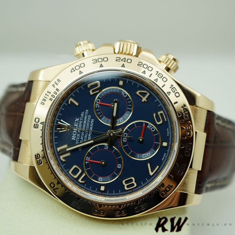 Rolex Cosmograph Daytona 116518 Yellow Gold Blue Dial 40mm Mens Replica Watch - Image 2