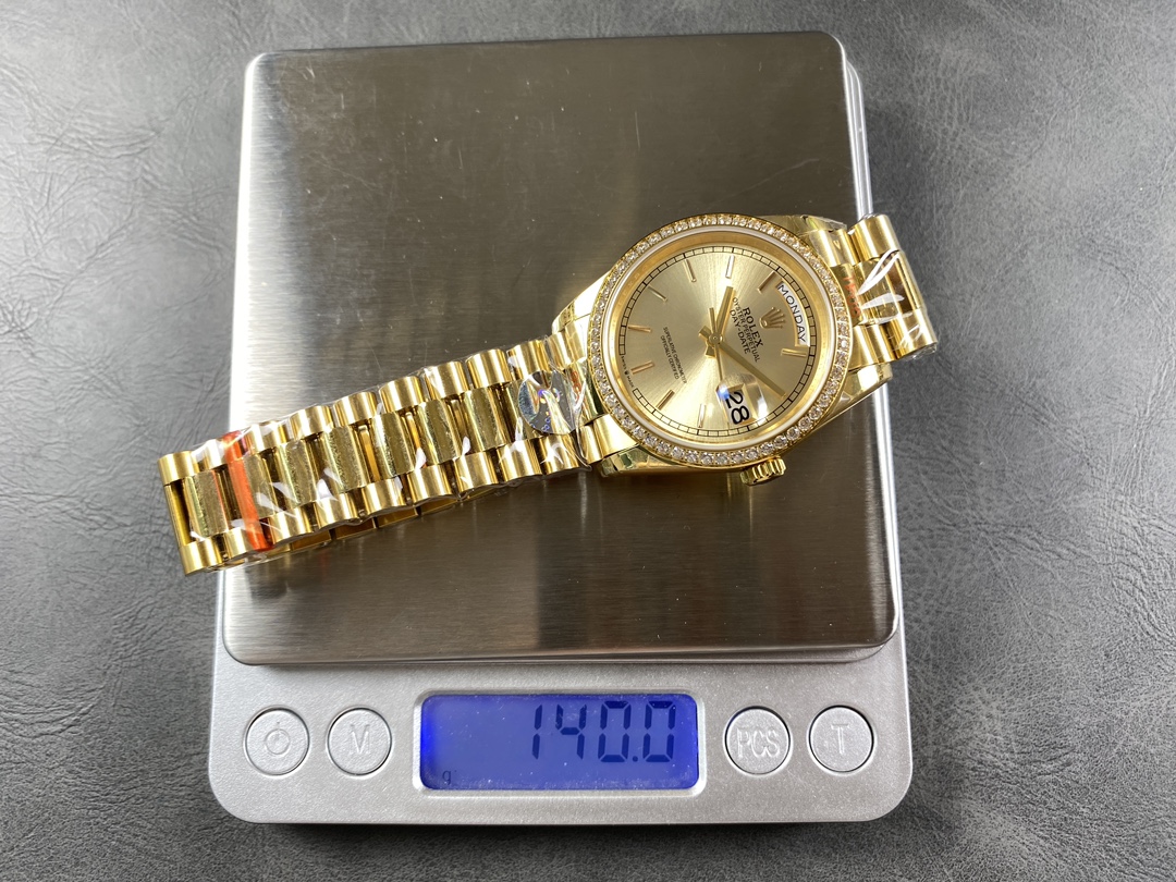 Rolex Day-Date 128348RBR Champagne Index Dial Yellow Gold 36MM Unisex Replica Watch - Image 11