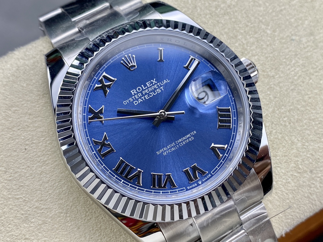 Rolex Datejust 126334 0025 Fluted Bezel Blue Roman Numeral Dial 41MM Mens Replica Watch - Image 4