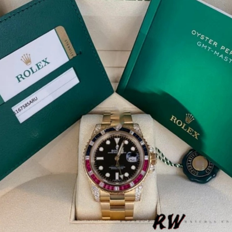 Rolex GMT-Master II 116758 Oyster Bracelet Black Dial Diamonds 40mm Mens Replica Watch - Image 6