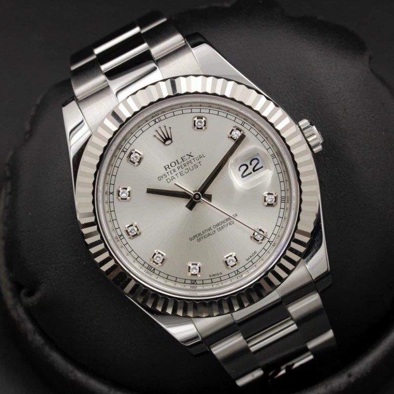 Rolex Datejust II 116334 Silver Diamond Dial 41mm Mens Replica Watch - Image 12