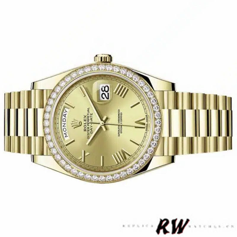 Rolex Day-Date 228398TBR Champagne Roman Numeral Dial Diamond Bezel 40mm Mens Replica Watch - Image 4