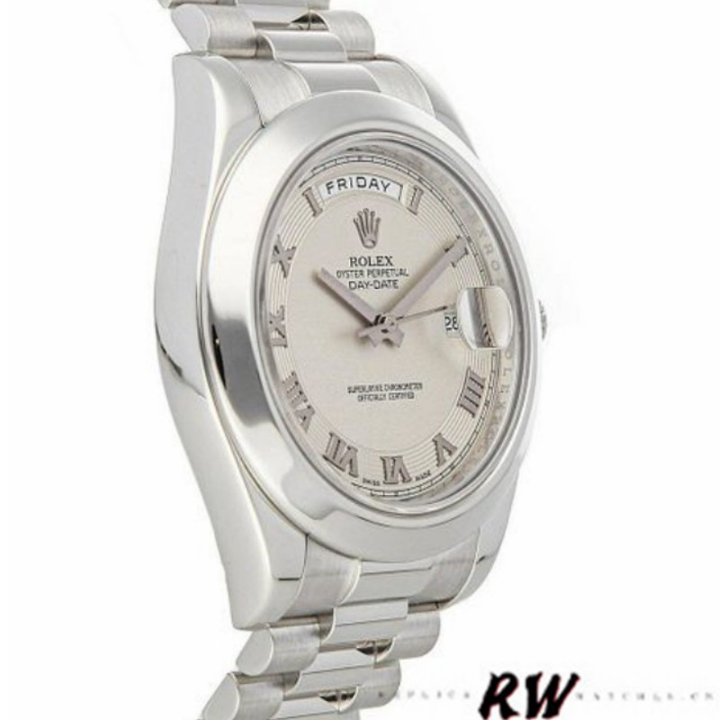 Rolex Day-Date 218206 Concentric Circle Ivory Roman Numeral Dial Platinum 41MM Mens Replica Watch - Image 2