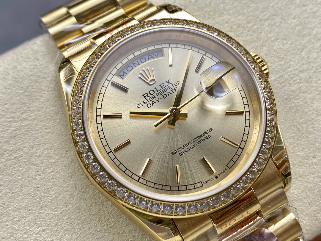 Rolex Day-Date 128348RBR Champagne Index Dial Yellow Gold 36MM Unisex Replica Watch - Image 4