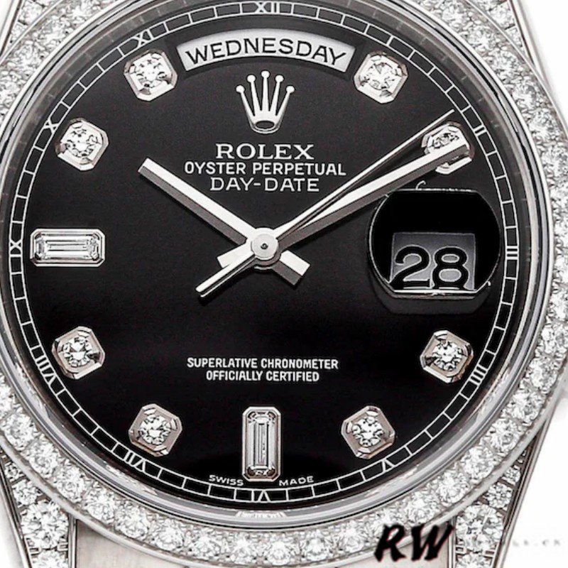Rolex Day-Date 118389 White Gold Black Diamond Dial 36MM Unisex Replica Watch - Image 2