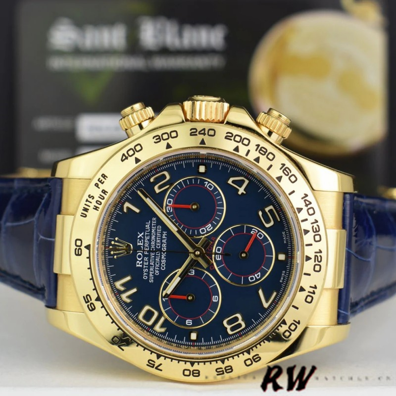 Rolex Cosmograph Daytona 116518 Leather strap Blue Dial 40mm Mens Replica Watch - Image 3