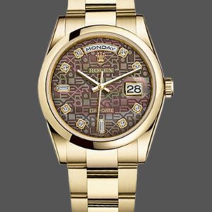 Rolex Day-Date 118208 Black Mother of Pearl Diamond Dial 36mm Unisex Replica Watch