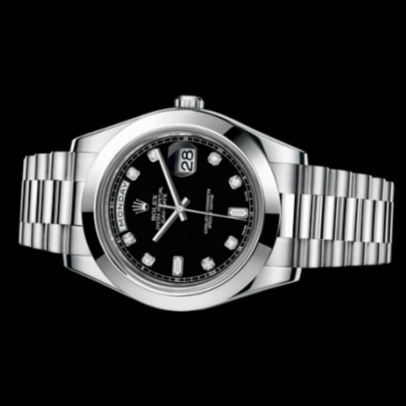 Rolex Day-Date 218206 Black Diamond Dial Platinum 41MM Mens Replica Watch - Image 4