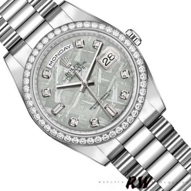 Rolex Day Date 118346 Platinum Diamond Bezel Meteorite Dial 36mm Unisex Replica Watch - Image 3