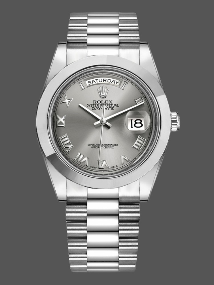 Rolex Day-Date 218206 Concentric Rhodium Grey Roman Numeral Dial Platinum 41MM Mens Replica Watch