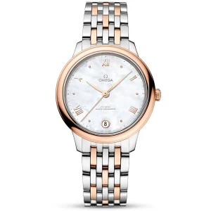 OMEGA De Ville Prestige 34mm Two-Tone White Mother of Pearl Dial Bracelet Watch
