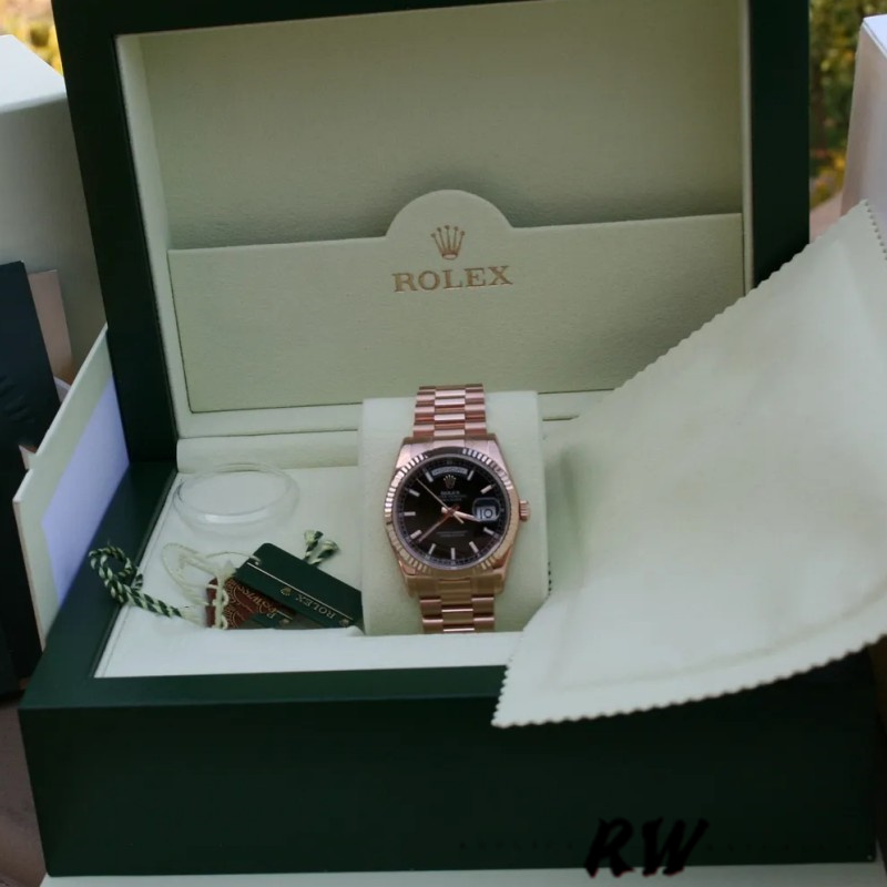 Rolex Day-Date 118235 Black Dial Rose Gold 36mm Unisex Replica Watch - Image 6