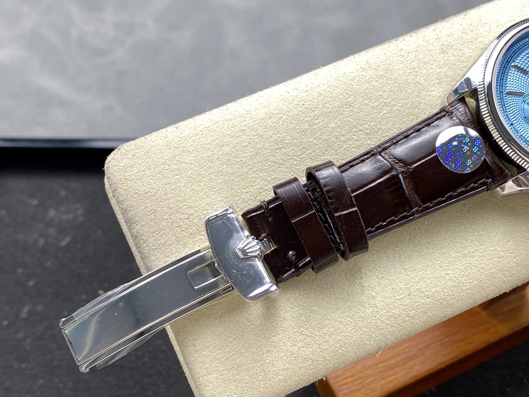 Rolex 1908 52506 0002 Ice Blue Dial Brown Leather Strap 39 mm Replica Watch - Image 10