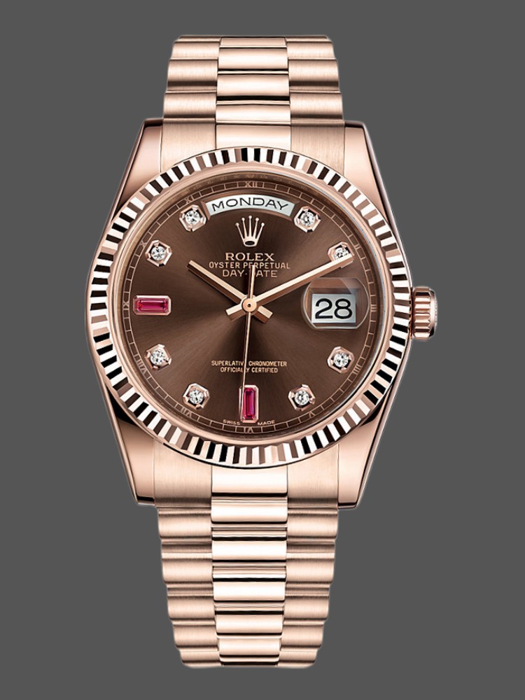 Rolex Day-Date 118235 Rose Gold Chocolate Brown Dial 36mm Unisex Replica Watch