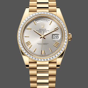 Rolex Day-Date 228398TBR Silver Roman Numeral Dial Diamond Bezel 40mm Mens Replica Watch