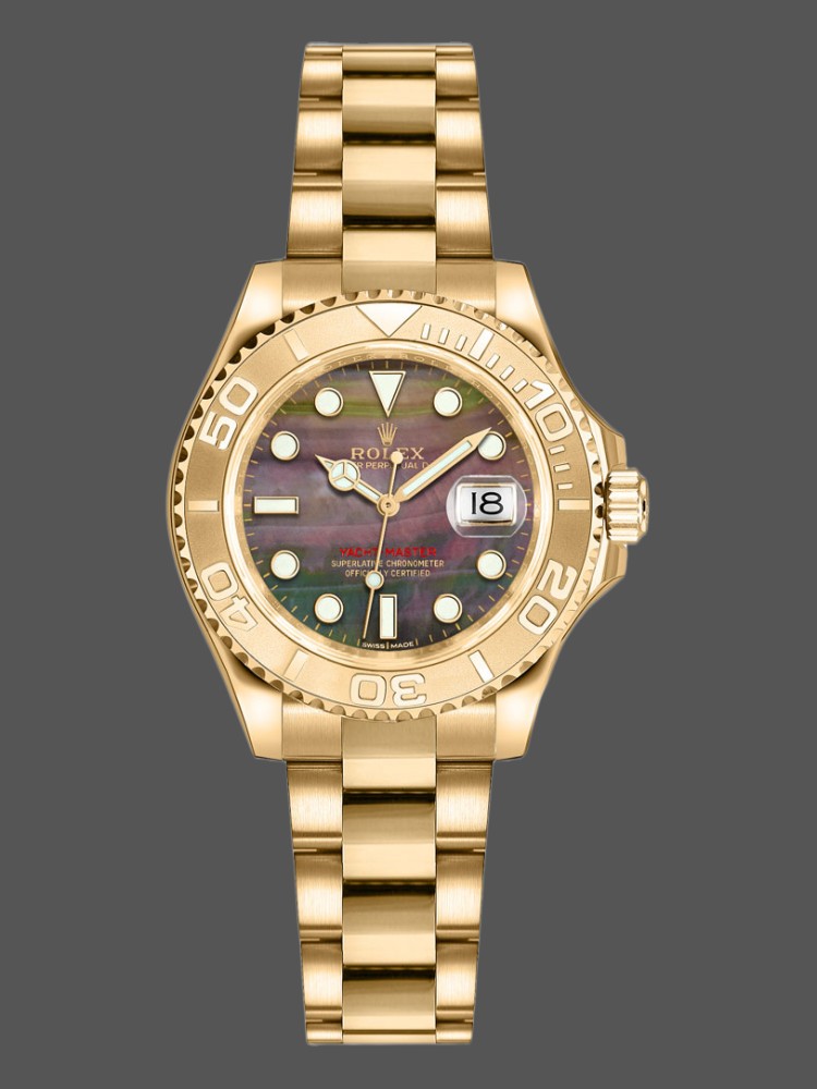 Rolex Yacht-Master 169628 Yellow Gold Black MOP Dial 29MM Lady Replica Watch