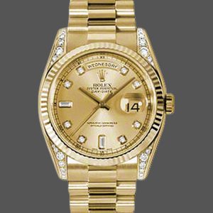 Rolex Day-Date 118338 Yellow Gold Champagne Diamonds Dial 36mm Unisex Replica Watch