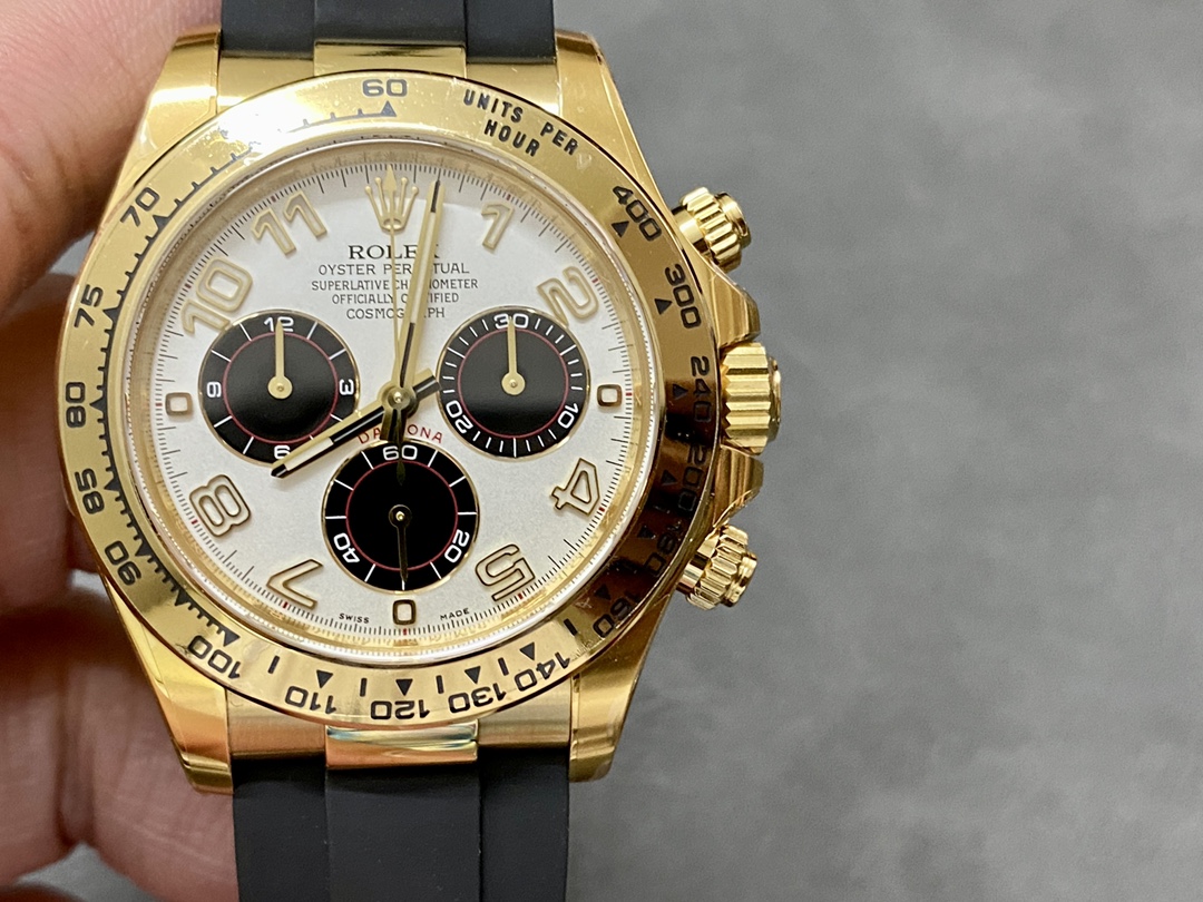Rolex Daytona 116528 White Arabic Dial Yellow Gold 40mm Mens Replica Watch - Image 3