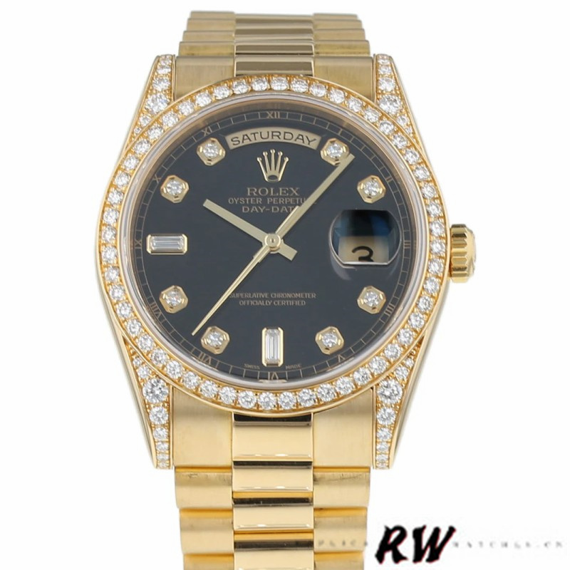Rolex Day-Date 118388 Black Diamond Dial 36mm Unisex Replica Watch - Image 2
