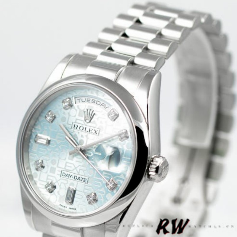 Rolex Day-Date 118206 Ice Blue Diamonds Dial 36mm Unisex Replica Watch - Image 3