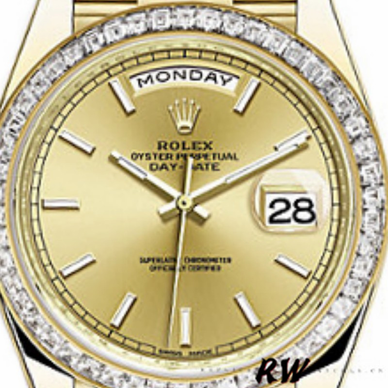 Rolex Day-Date 228398TBR Champagne Index Dial Diamond Bezel 40mm Mens Replica Watch - Image 2