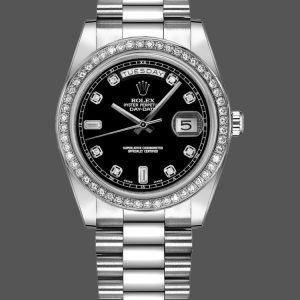 Rolex Day Date 118346 Black Diamonds Dial 36mm Unisex Replica Watch