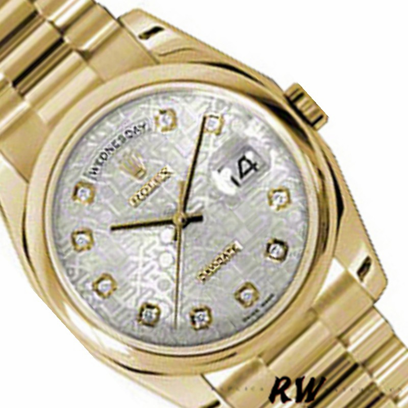 Rolex Day-Date 118208 Silver Diamond Jubilee Dial Yellow Gold 36mm Unisex Replica Watch - Image 4