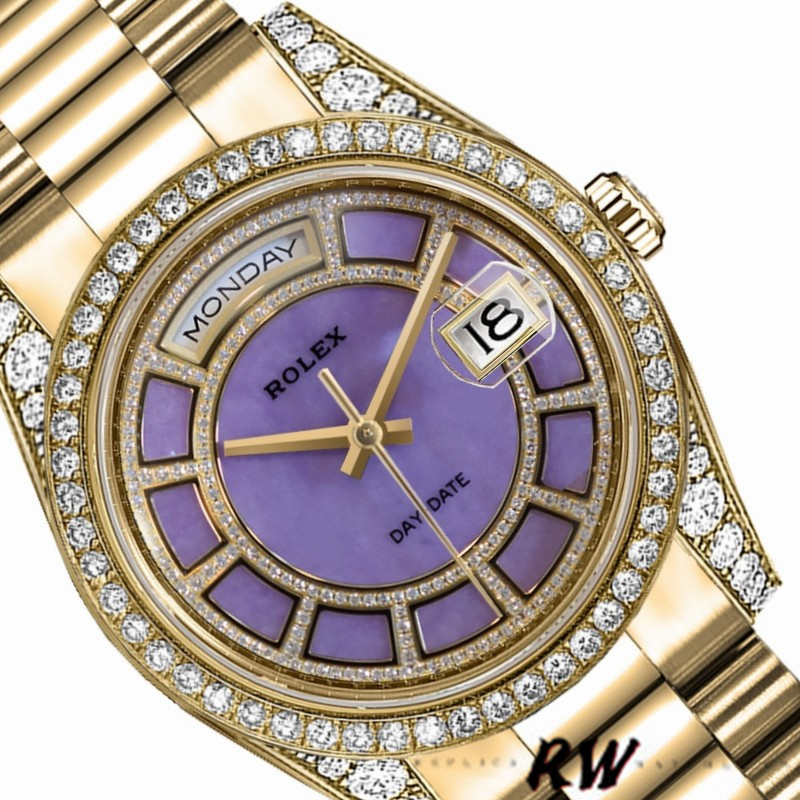 Rolex Day-Date 118388 Yellow Gold Lavender Purple Dial 36MM Unisex Replica Watch - Image 4