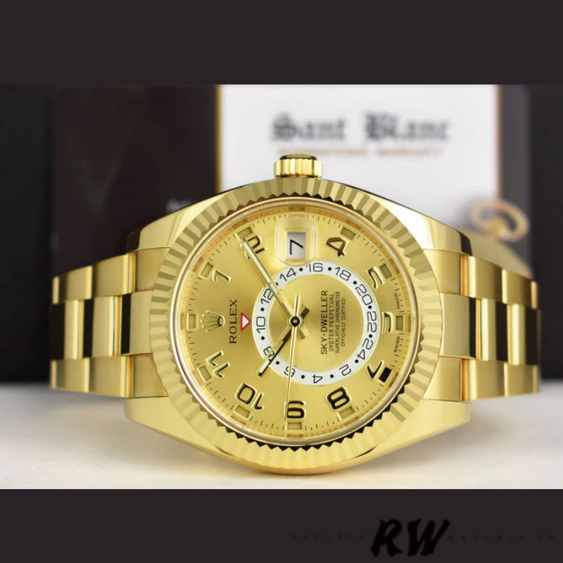 Rolex Sky-Dweller 326938 Yellow Gold Champagne Arabic Dial 42mm Mens Replica Watch - Image 4