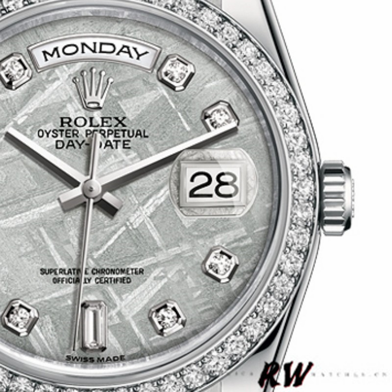 Rolex Day Date 118346 Platinum Diamond Bezel Meteorite Dial 36mm Unisex Replica Watch - Image 2