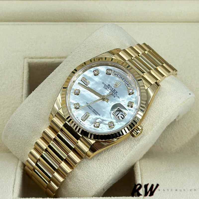 Rolex Day-Date 128238 Fluted Bezel White Mother of Pearl Dial 36MM Unisex Replica Watch - Image 2