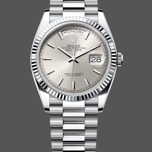 Rolex Day Date 36mm Platinum White Gold Silver Index 128236 0001
