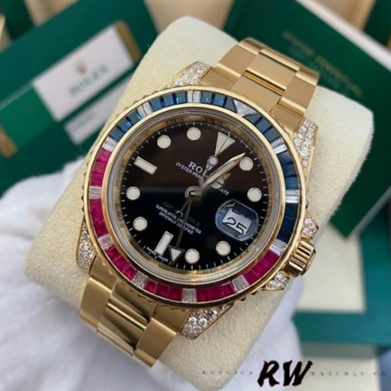 Rolex GMT-Master II 116758 Oyster Bracelet Black Dial Diamonds 40mm Mens Replica Watch - Image 2