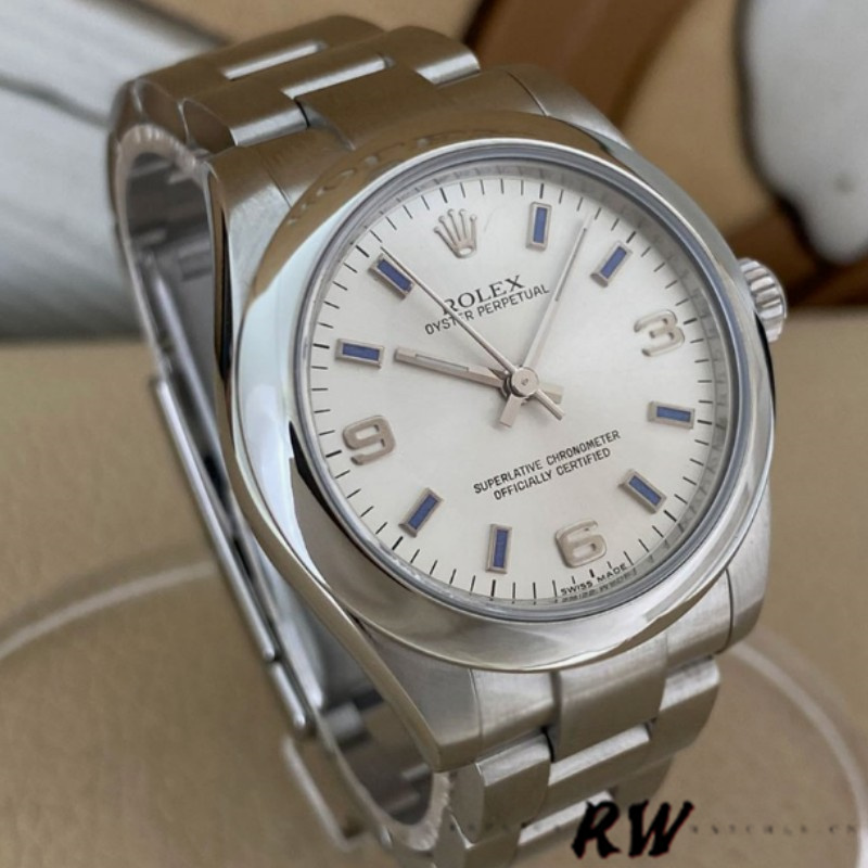 Rolex Oyster Perpetual 177200 Silver Dial Blue Markers 31mm Lady Replica Watch - Image 2