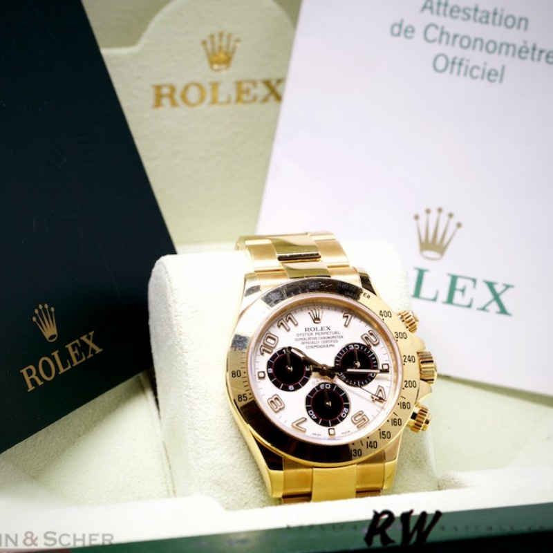 Rolex Daytona 116528 White Arabic Dial Yellow Gold 40mm Mens Replica Watch - Image 13