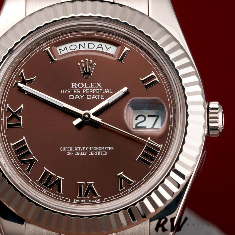 Rolex Day-Date 218239 Chocolate Brown Roman Numerals Dial White Gold 41MM Mens Replica Watch - Image 2