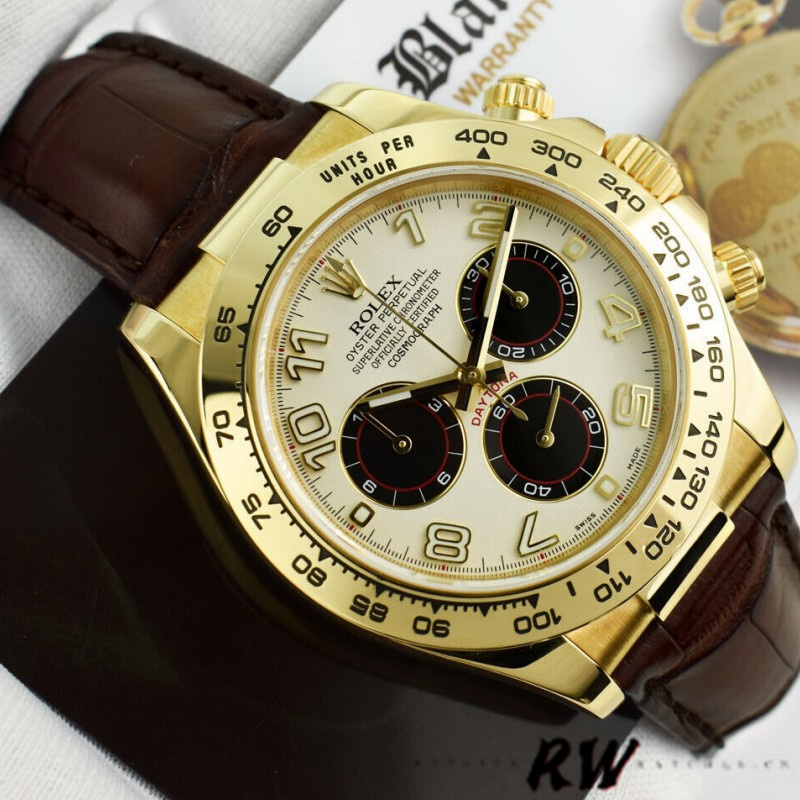Rolex Daytona 116518 Ivory Dial Brown Leather Strap 40mm Mens Replica Watch - Image 3