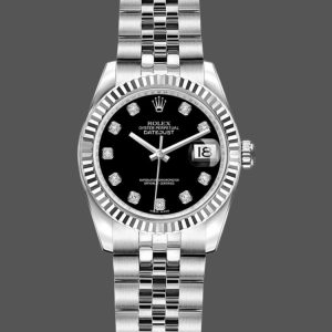 Rolex Datejust 179174 Black Diamond Dial Fluted Bezel 26MM Lady Replica Watch