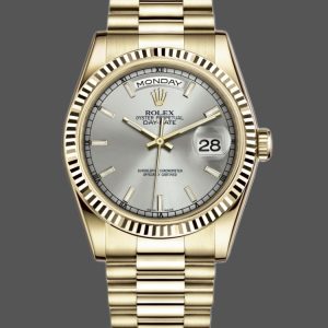 Rolex Day-Date 118238 Silver dial Fluted Bezel 36mm Unisex Replica Watch