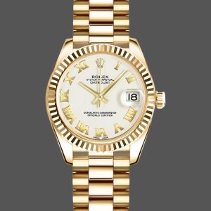 Rolex Datejust 179178 White Roman Dial Dial Yellow Gold 26MM Lady Replica Watch