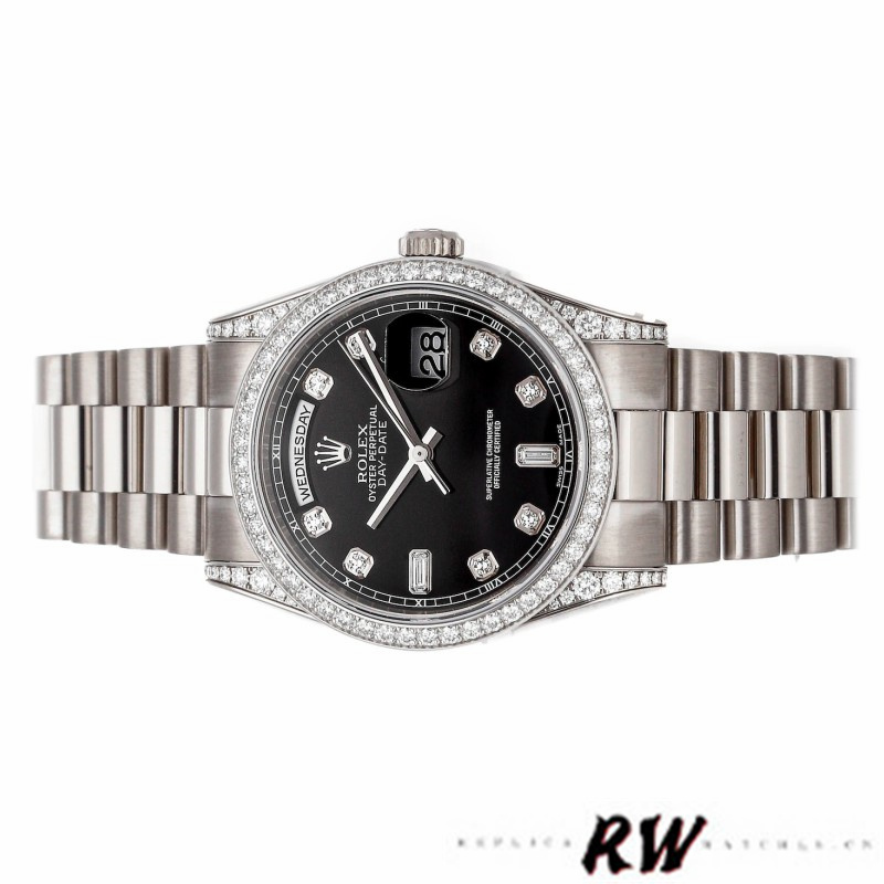 Rolex Day-Date 118389 White Gold Black Diamond Dial 36MM Unisex Replica Watch - Image 5