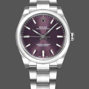 Rolex Oyster Perpetual Air-King 114200 Grape Red Index Dial 34mm Unisex Replica watch