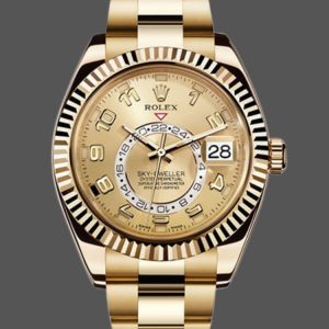 Rolex Sky-Dweller 326938 Yellow Gold Champagne Arabic Dial 42mm Mens Replica Watch