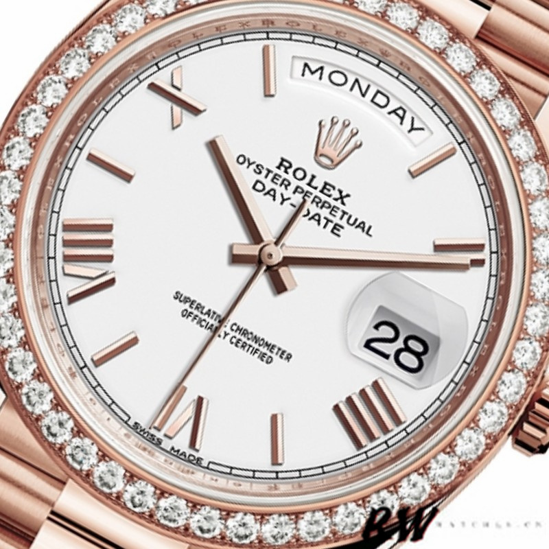 Rolex Day-Date 228345RBR White Roman Dial Diamond Bezel 40mm Mens Replica Watch - Image 4