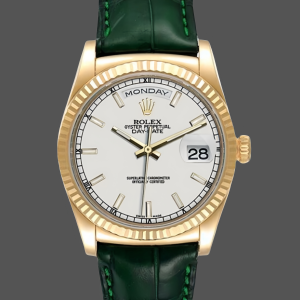 Rolex Day Date 36 White Dial 118135 0123 Green Leather Watch