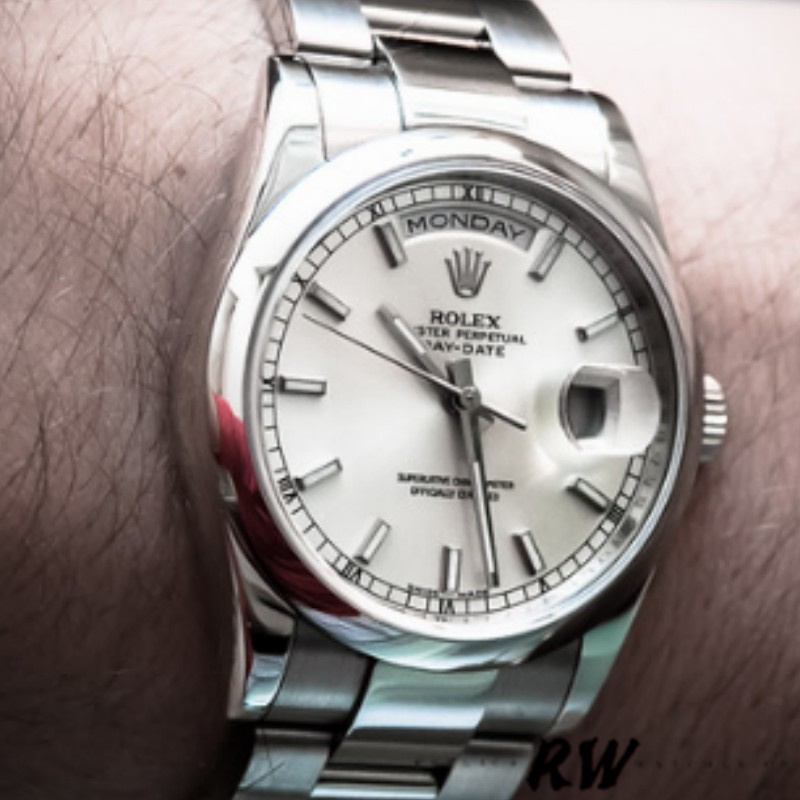 Rolex Day-Date 118209 White Gold Oyster Bracelet White Dial 36mm Unisex Replica Watch - Image 2