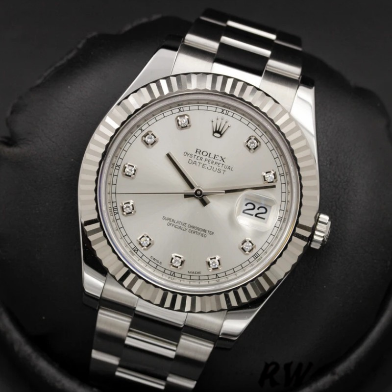 Rolex Datejust II 116334 Silver Diamond Dial 41mm Mens Replica Watch - Image 11