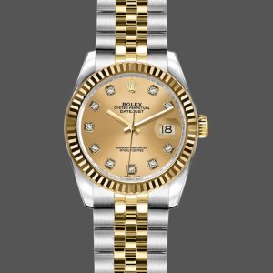 Rolex Datejust 179173 Champagne Diamond Dial Fluted Bezel 26MM Lady Replica Watch