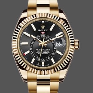 Rolex Sky-Dweller 326938 Yellow Gold Black Dial 42mm Mens Replica Watch