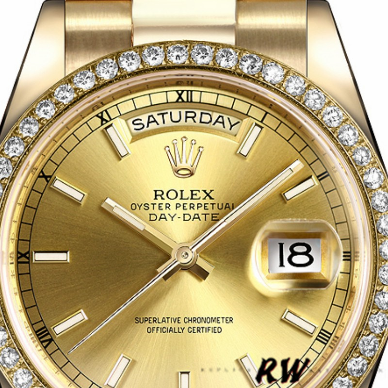 Rolex Day Date 118348 Champagne Index Dial Yellow Gold 36mm Unisex Replica Watch - Image 2